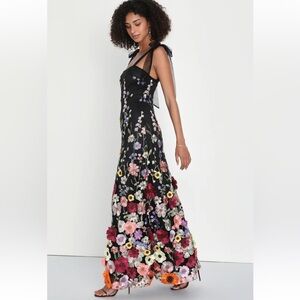 2024 Lulu’s Floral Embroidered Tie-Strap Maxi Dress (Worn Once)